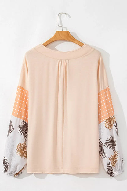 Floral Print Long Sleeve V-Neck Blouse - minbolu -