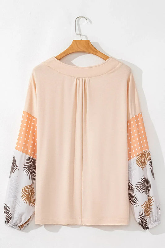 Floral Print Long Sleeve V-Neck Blouse - minbolu -