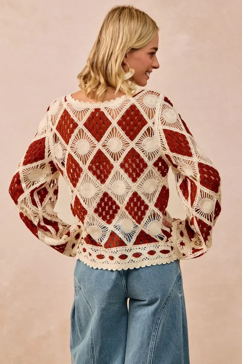 BiBi Diamond Crochet Knit Top - minbolu -