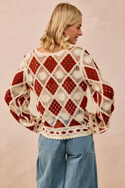 BiBi Diamond Crochet Knit Top - minbolu -