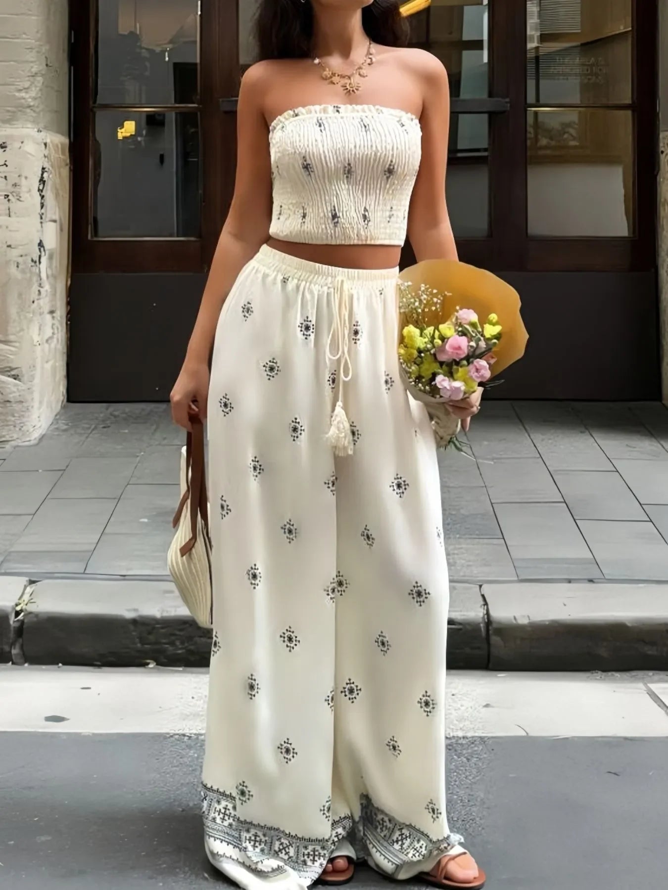 Smocked Tube Top and Pants Set - minbolu -