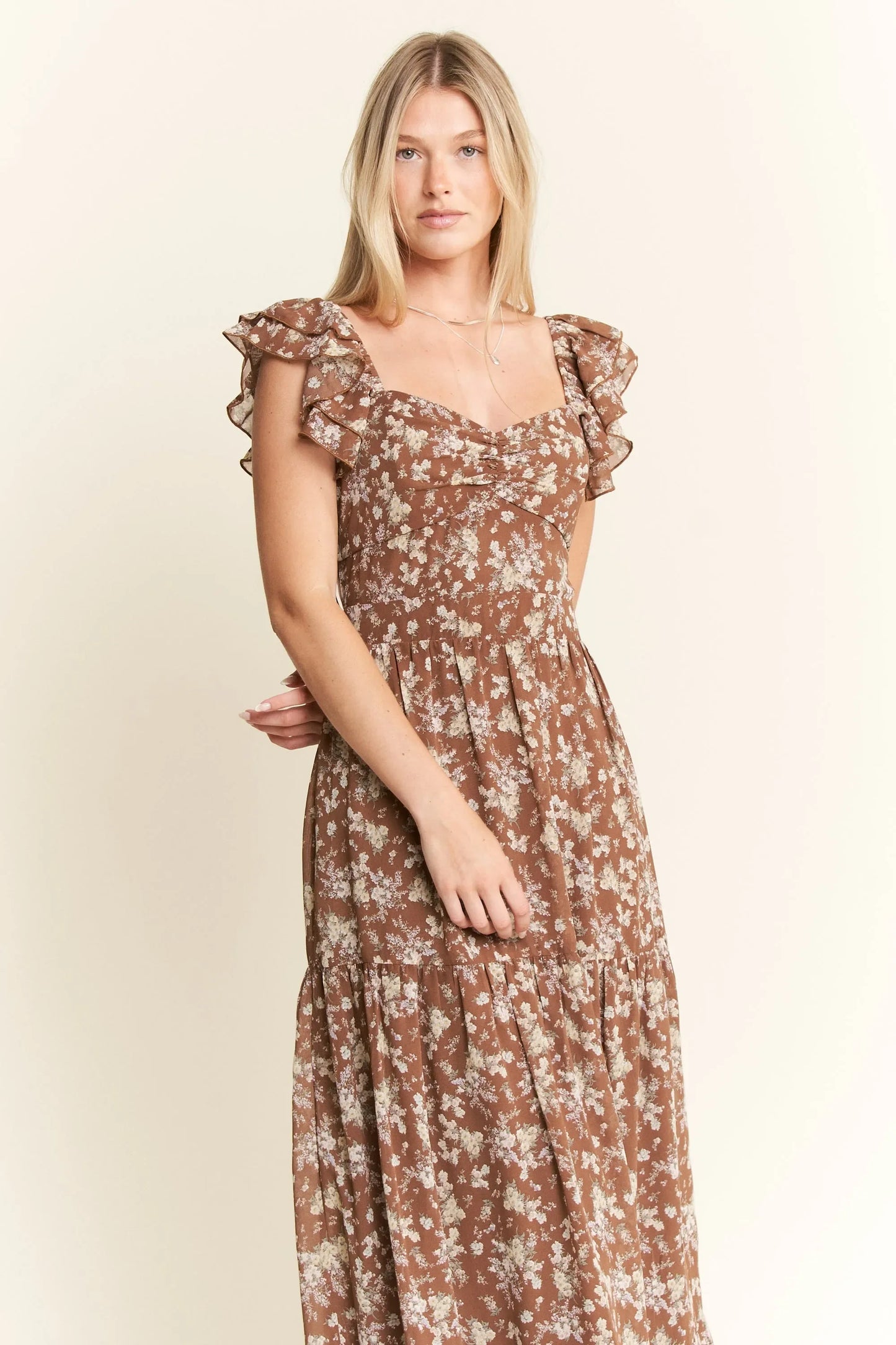 Jade By Jane Ruffle Sleeve Tiered Maxi Dress - minbolu -