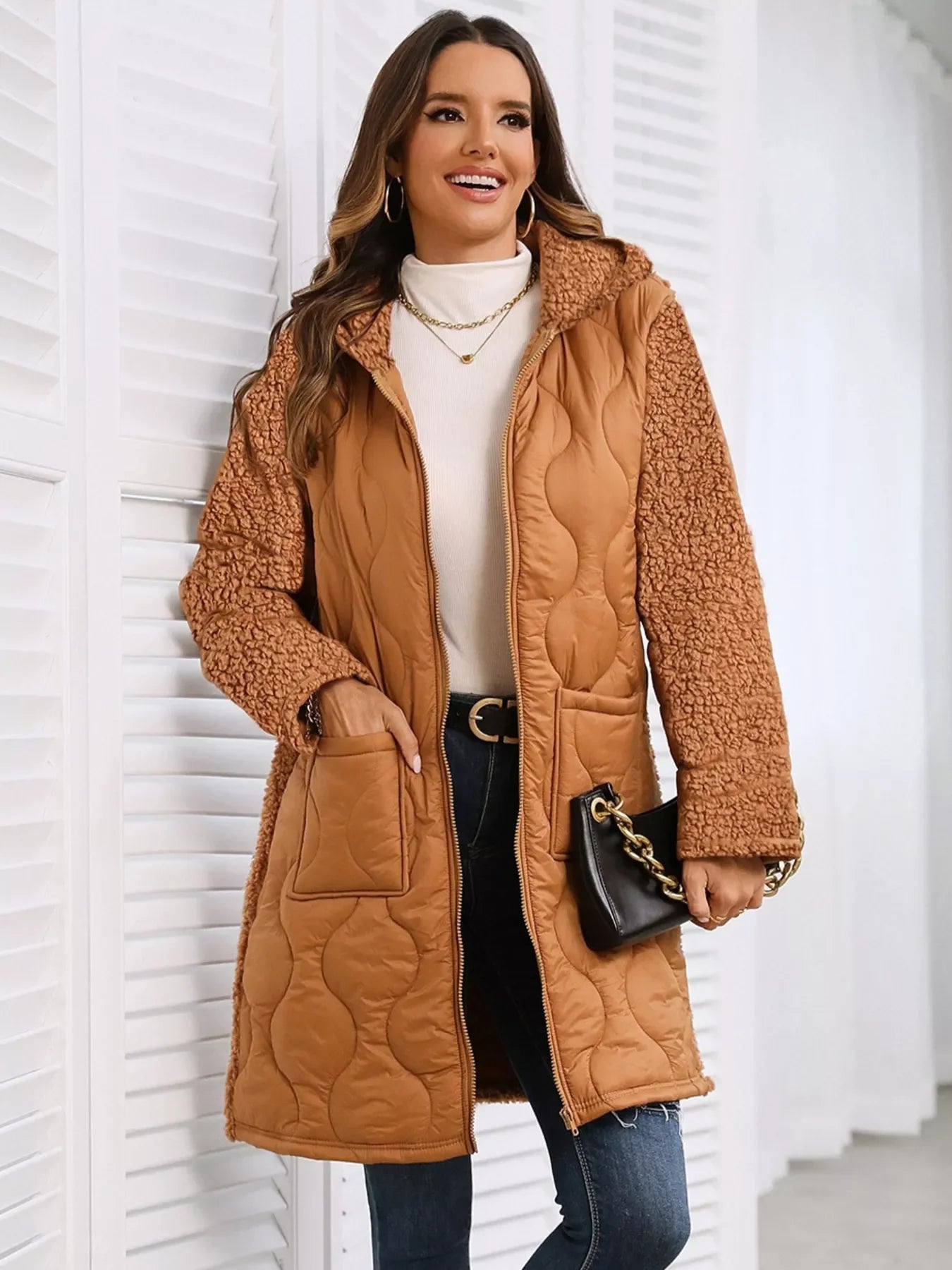 Zip Up Long Sleeve Hooded Outerwear - minbolu -