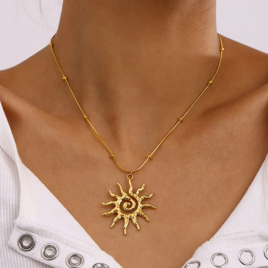 Sun Pendant Necklace - 18K Gold Plated Celestial Jewelry - minbolu -