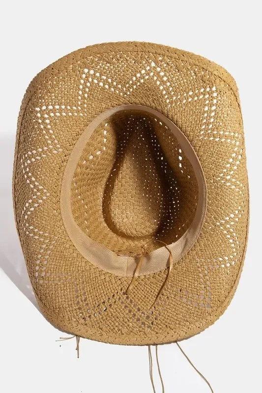 Fame Mixed Beaded Strap Western Fedora Straw Hat - minbolu -