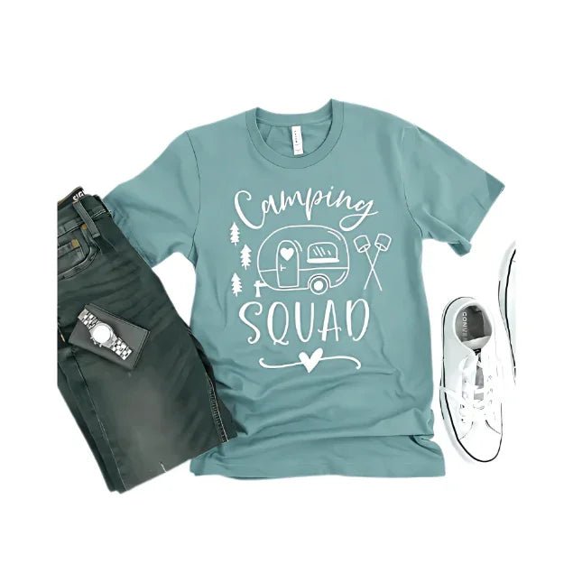 Camping Squad Blue Tee | Outdoor Fun Shirt - minbolu -