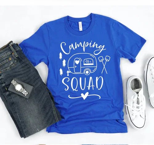 Camping Squad Blue Tee | Outdoor Fun Shirt - minbolu -