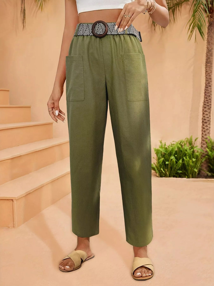 Casual Wide Leg Pants - Boho Cropped Palazzo Pants with Pockets - minbolu -