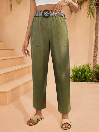 Casual Wide Leg Pants - Boho Cropped Palazzo Pants with Pockets - minbolu -