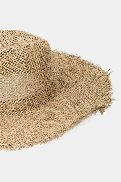 Fame Fringe Edge Straw Braided Western Fedora Hat - minbolu -