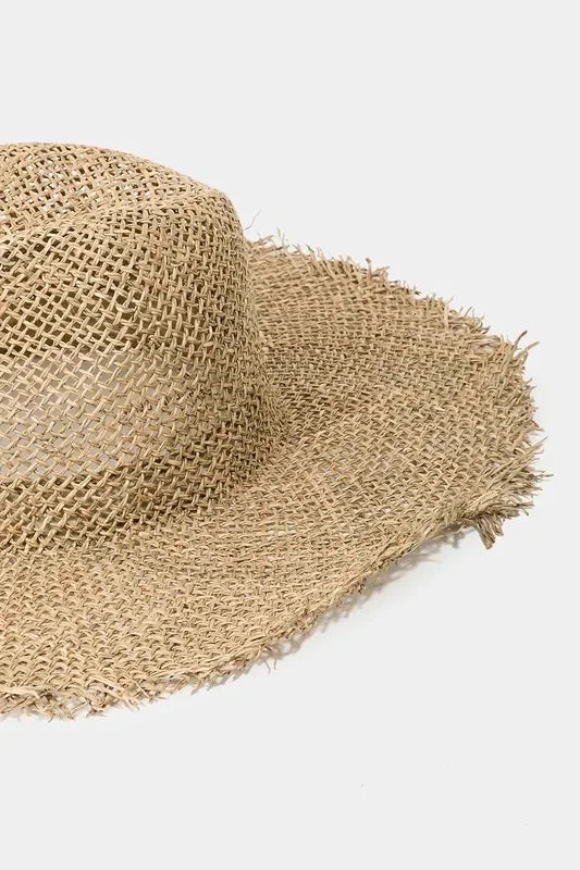 Fame Fringe Edge Straw Braided Western Fedora Hat - minbolu -