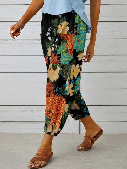 Printed Tied Cropped Pants - minbolu -