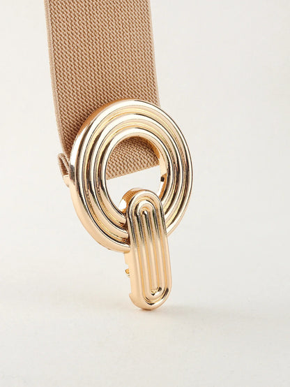 Geometric Buckle Wide Belt - Trendy Elastic Accessory - minbolu -