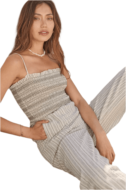 Charcoal Striped Linen - blend Jumpsuit | Sizes S, M, L - minbolu
