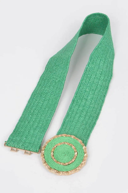 Chic Faux Straw Stretch Belt with Gold Buckle - minbolu