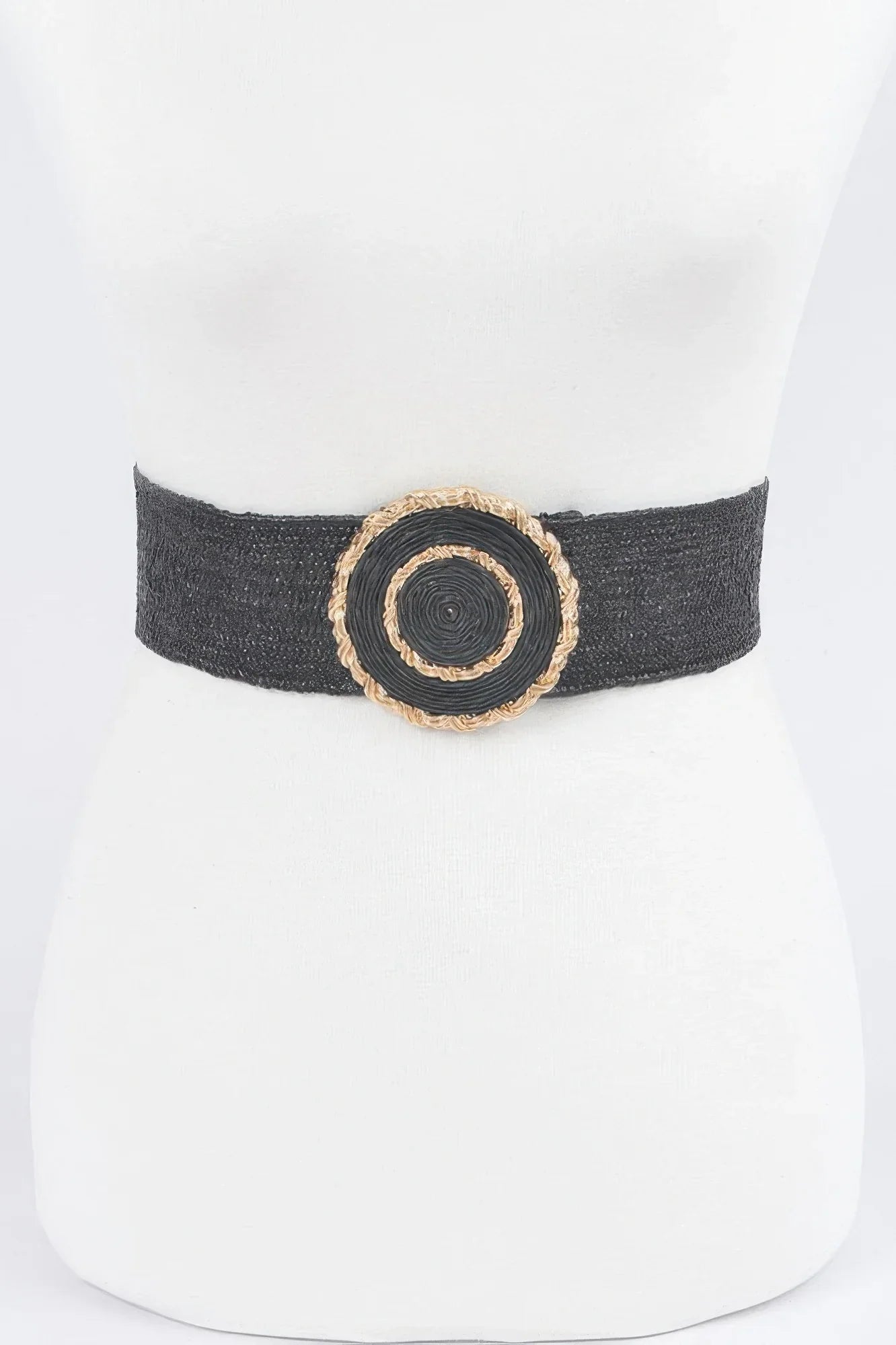 Chic Faux Straw Stretch Belt with Gold Buckle - minbolu