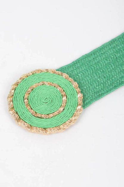 Chic Faux Straw Stretch Belt with Gold Buckle - minbolu