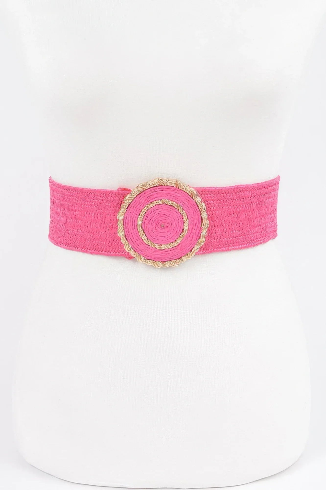 Chic Faux Straw Stretch Belt with Gold Buckle - minbolu