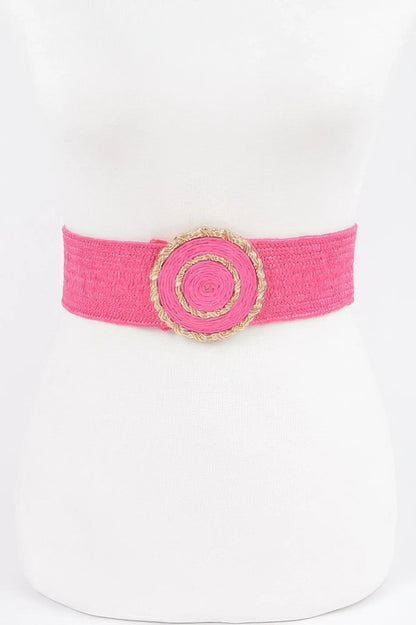 Chic Faux Straw Stretch Belt with Gold Buckle - minbolu