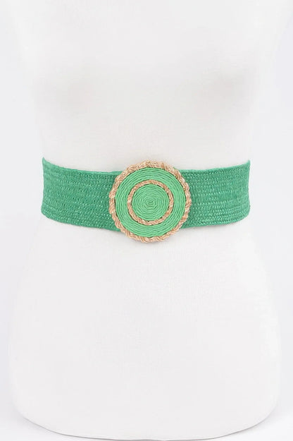 Chic Faux Straw Stretch Belt with Gold Buckle - minbolu