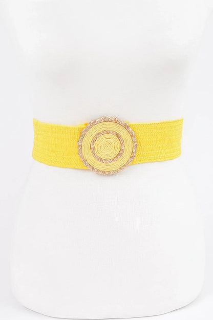 Chic Faux Straw Stretch Belt with Gold Buckle - minbolu