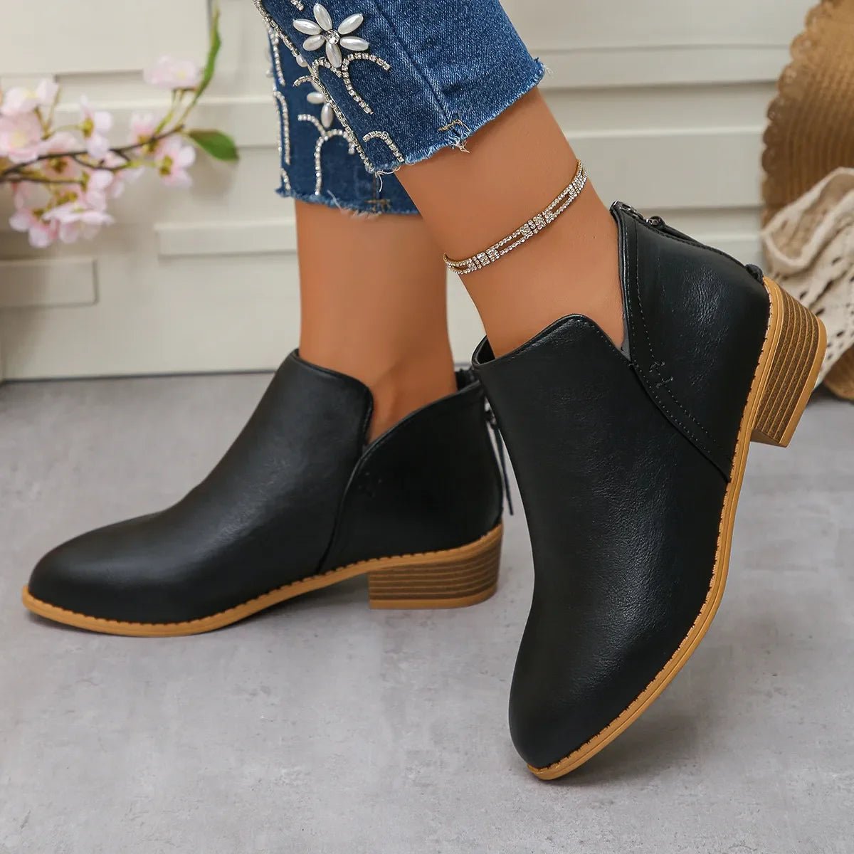 Classic Block Heel Ankle Boots - Versatile Comfort & Style - minbolu