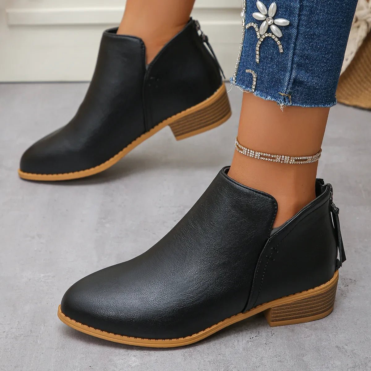 Classic Block Heel Ankle Boots - Versatile Comfort & Style - minbolu