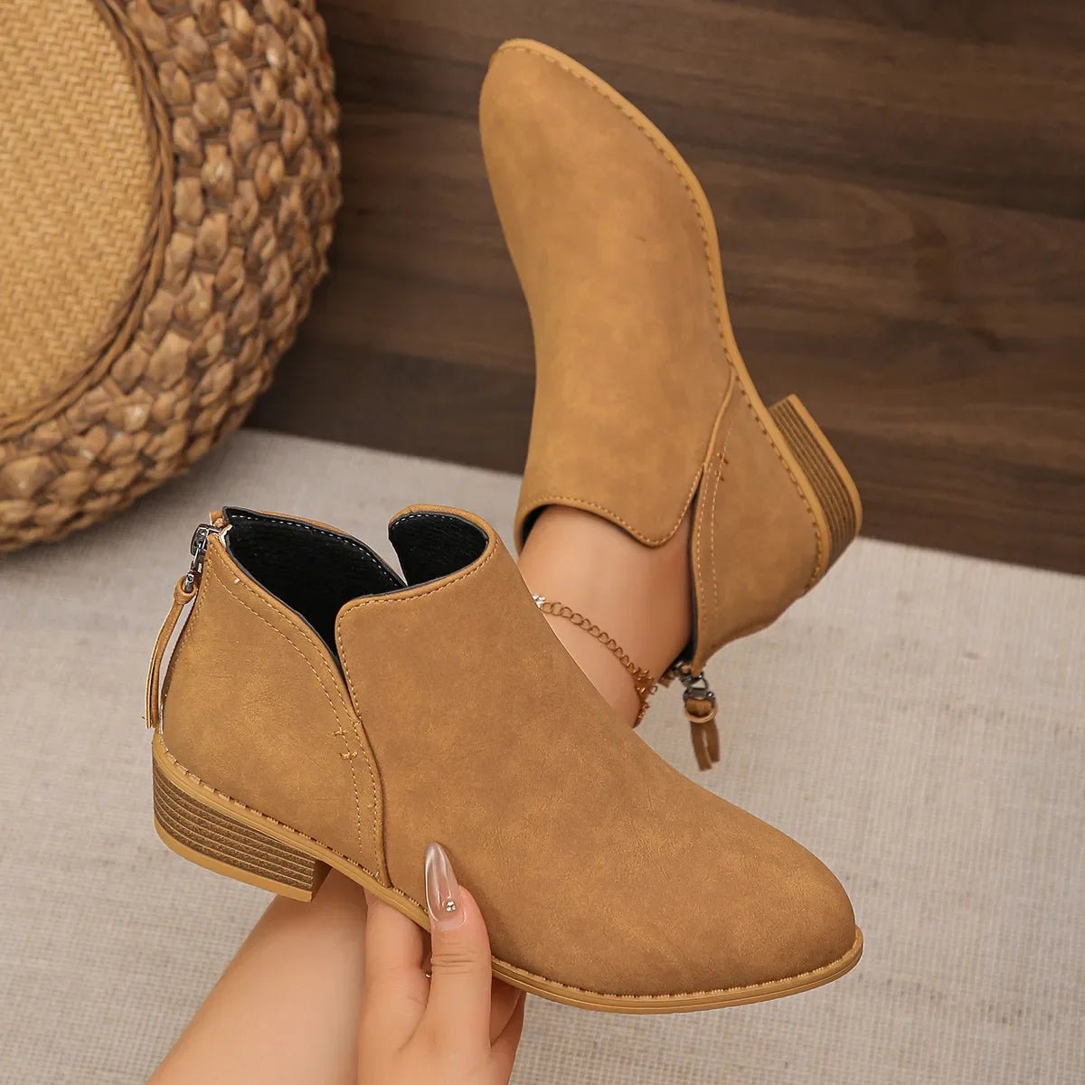 Classic Block Heel Ankle Boots - Versatile Comfort & Style - minbolu
