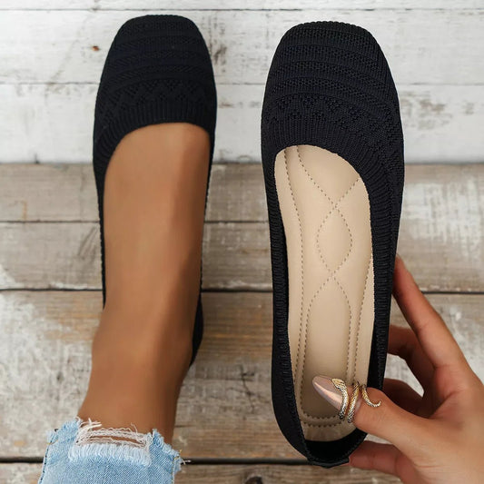 Comfortable Slip - On Flats - Square Toe Design - minbolu