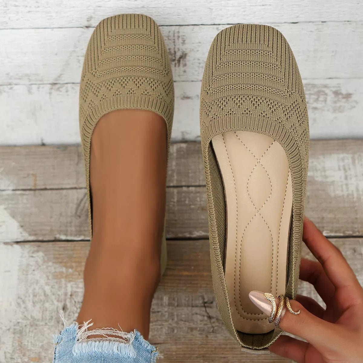 Comfortable Slip - On Flats - Square Toe Design - minbolu