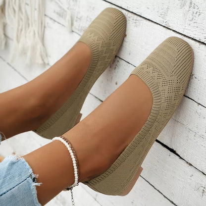 Comfortable Slip - On Flats - Square Toe Design - minbolu