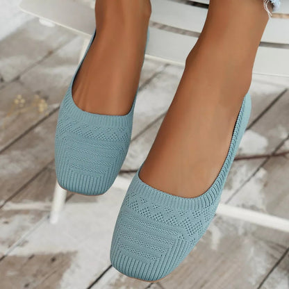 Comfortable Slip - On Flats - Square Toe Design - minbolu