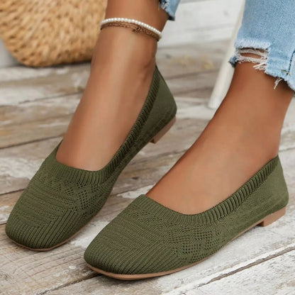 Comfortable Slip - On Flats - Square Toe Design - minbolu