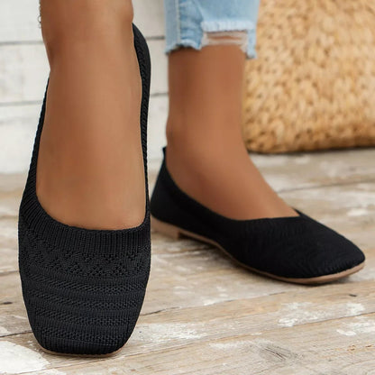 Comfortable Slip - On Flats - Square Toe Design - minbolu