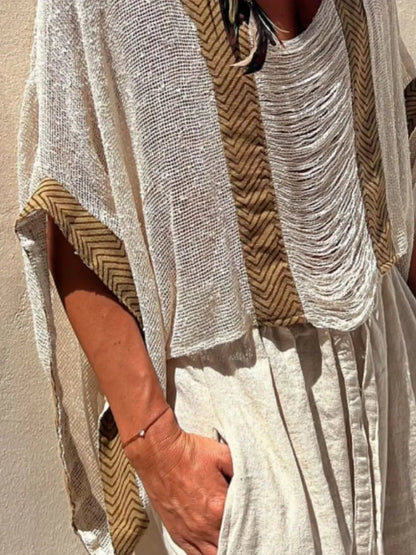 Contrast Scoop Neck Knit Cover Up - minbolu