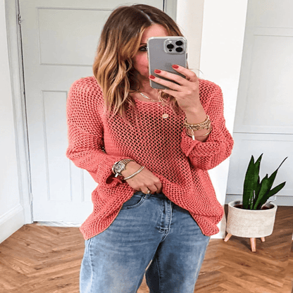 Coral Crochet Hollow - out Knit Sweater - minbolu