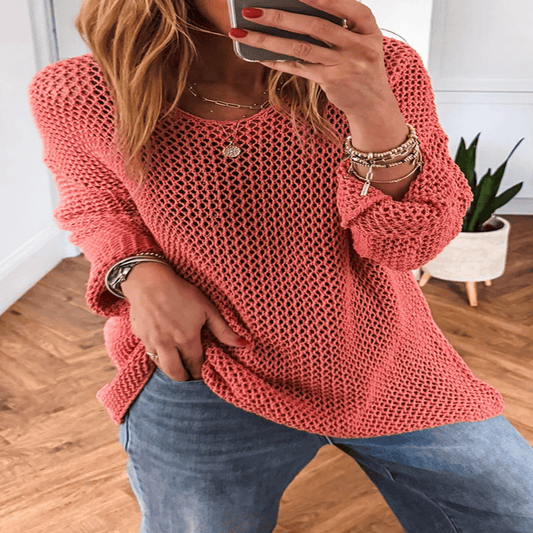 Coral Crochet Hollow - out Knit Sweater - minbolu