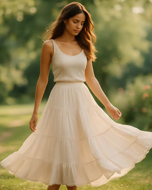 Cotton Gauze Tiered Maxi Skirt - minbolu