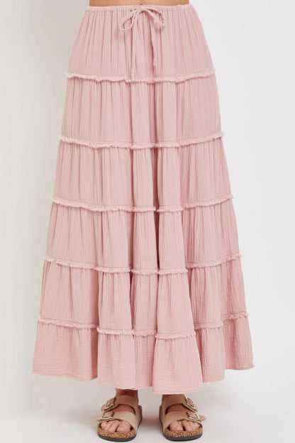 Cotton Gauze Tiered Maxi Skirt - minbolu