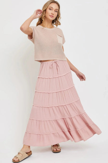 Cotton Gauze Tiered Maxi Skirt - minbolu