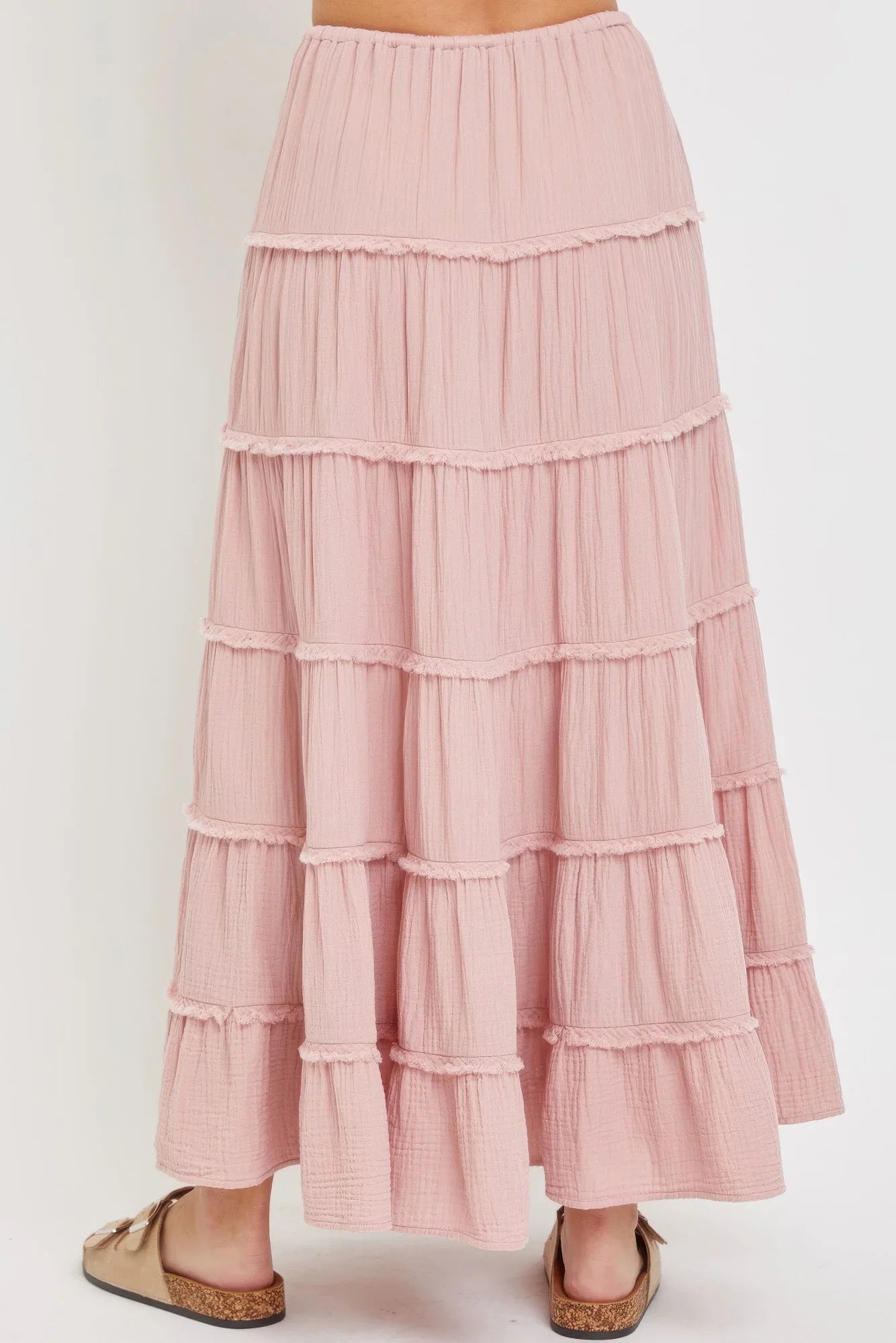 Cotton Gauze Tiered Maxi Skirt - minbolu