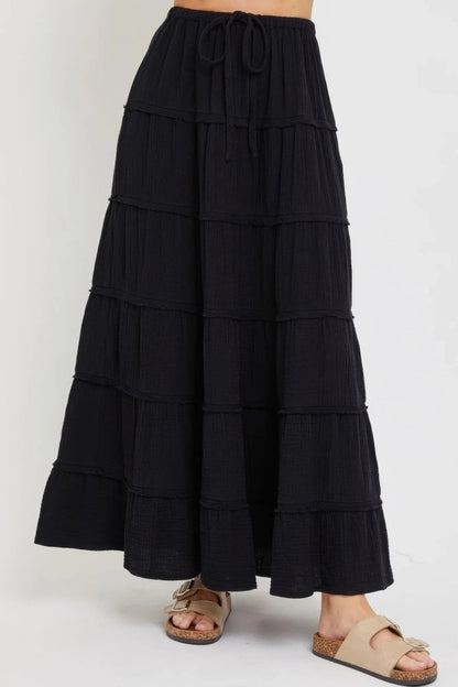 Cotton Gauze Tiered Maxi Skirt - minbolu -