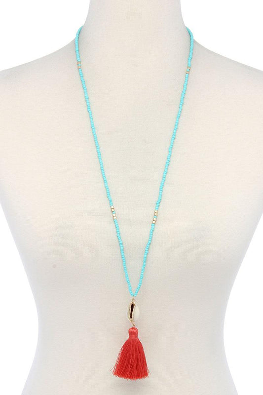 Cowrie Shell Tassel Beaded Necklace - minbolu