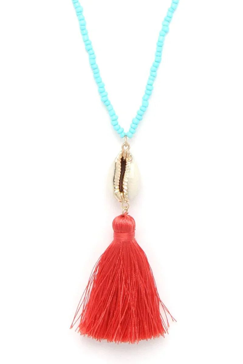 Cowrie Shell Tassel Beaded Necklace - minbolu
