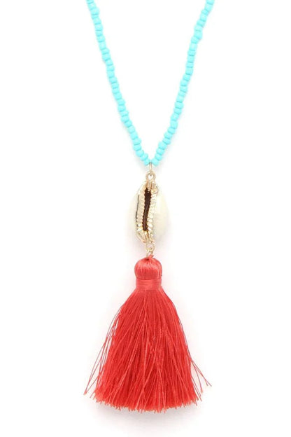 Cowrie Shell Tassel Beaded Necklace - minbolu