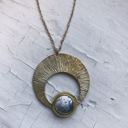 Crescent Moon Pendant with Dendritic Agate - minbolu -