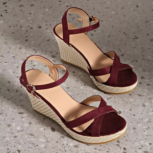 Crisscross Open Toe Wedge Sandals - minbolu -