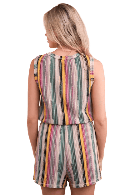 Crochet Multi Color Striped Summer Romper - minbolu