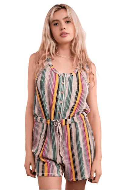 Crochet Multi Color Striped Summer Romper - minbolu