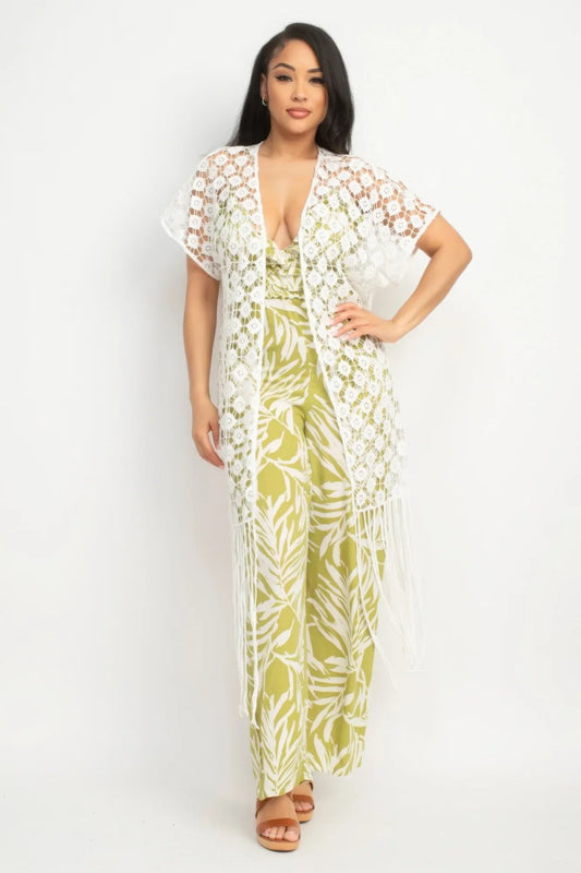 Crocheted Open-front Fringe Kimono - minbolu -